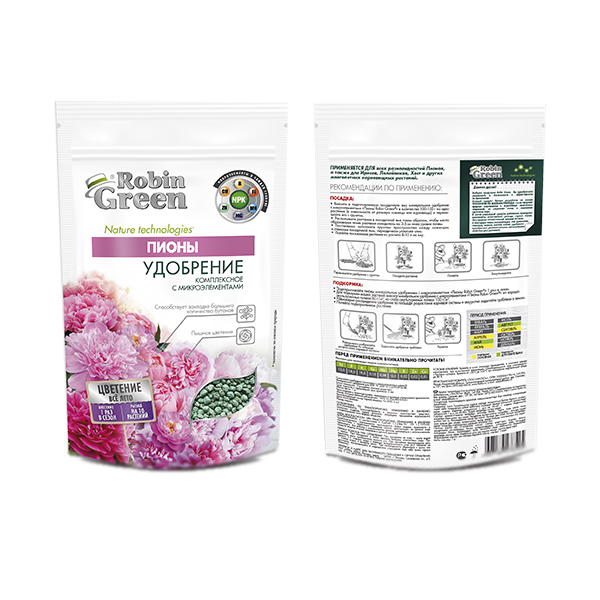 Удобрение сухое Робин Грин минеральное гранулированное Пионы дойпак 1кг